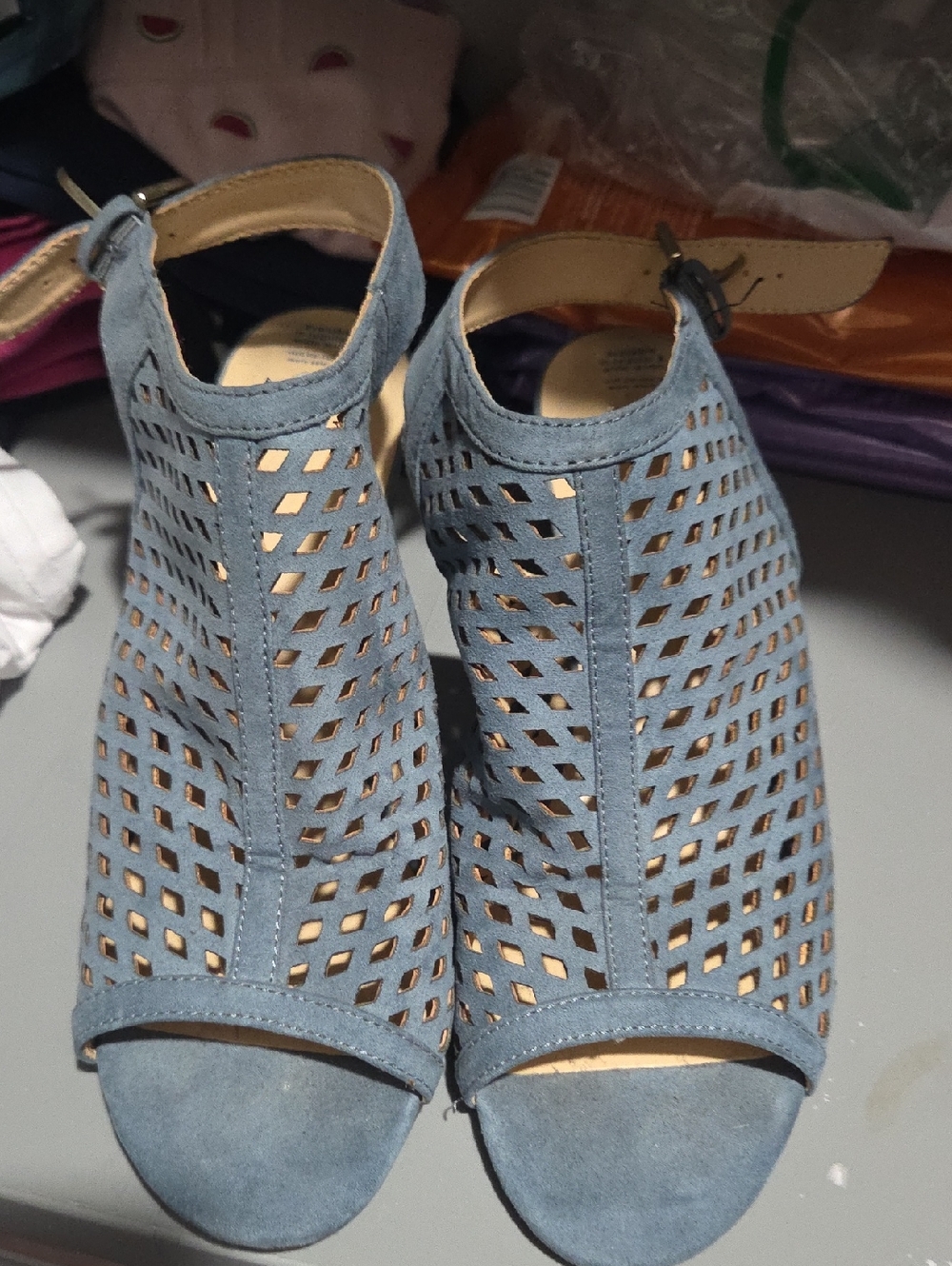 Liz Claiborne Blue Suede Cutout Peep-Toe Heel Sandals